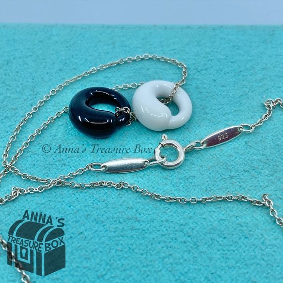 Tiffany & Co. 925 Silver Black Jade White Chalcedony Eternal Circle 16" Necklace - Picture 5 of 6